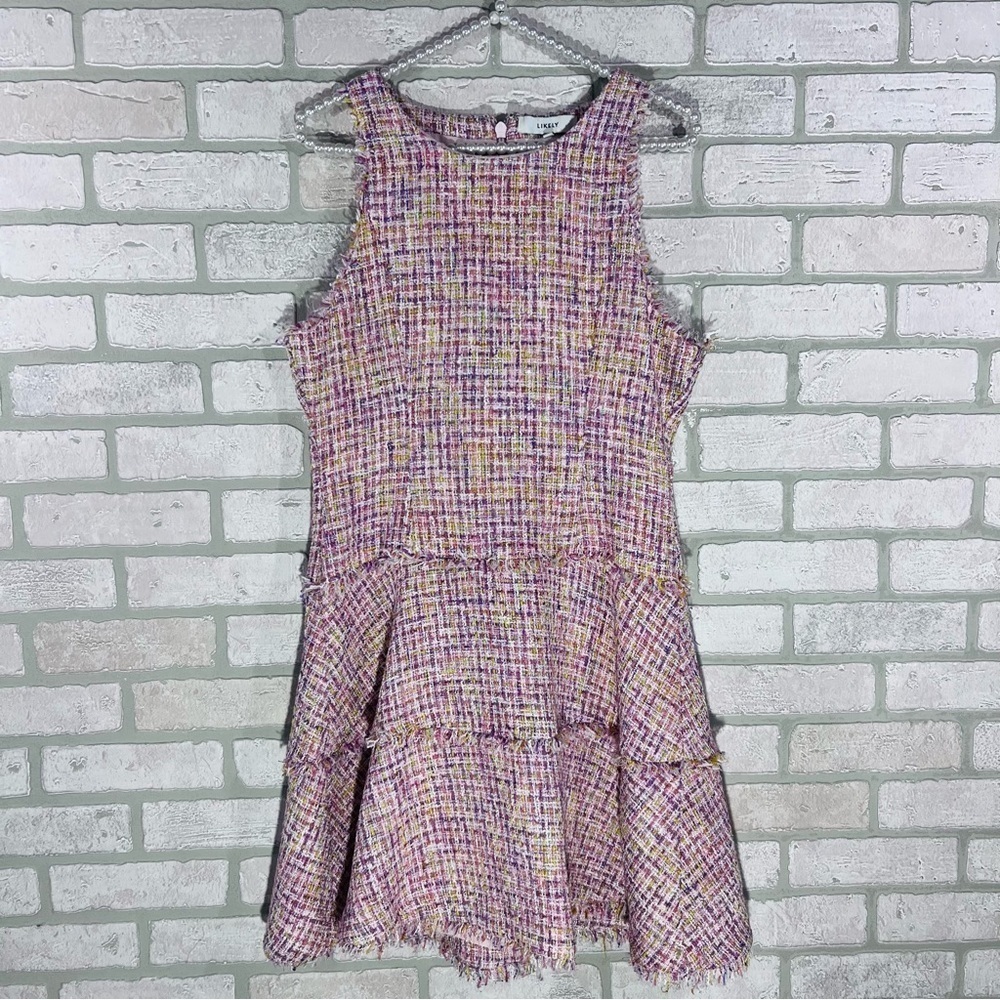 Likely Pink Multi Tweed Mini A Line Dress Size 8 - Picture 4 of 12